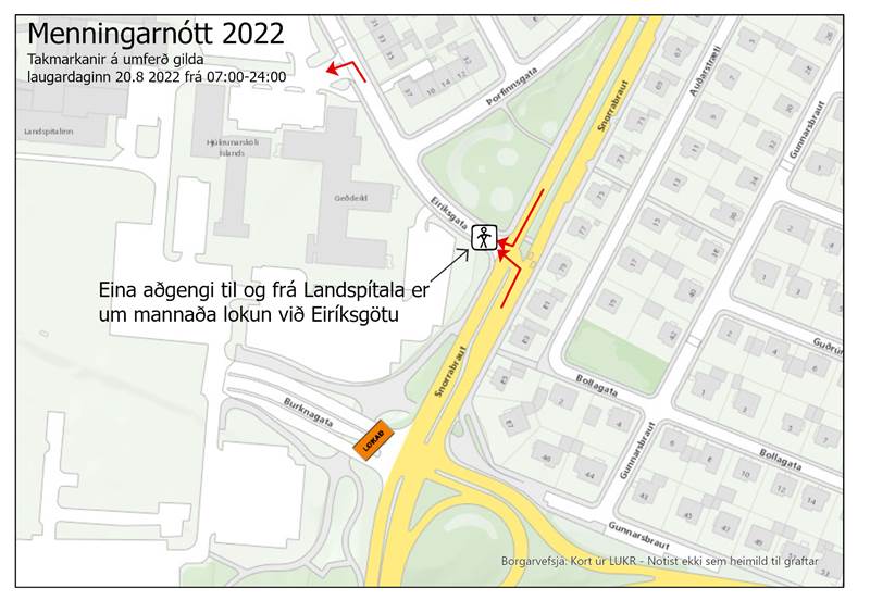 Takmarkanir á umferð við Landspítala á menningarnótt 2022