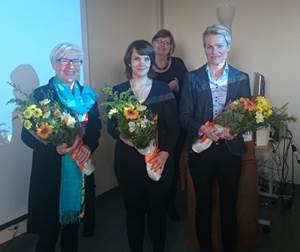 Sjálfseignarstofnun St. Jósefsspítala afhenti styrki til doktorsnáms í öldrunarfræðum 15. apríl 2015. Sigurveig H. Sigurðardóttir, formaður dómnefndar og styrkþegar, Laufey Steingrímsdóttir, Unnur Diljá Teitsdóttir og Bergþóra Baldursdóttir.