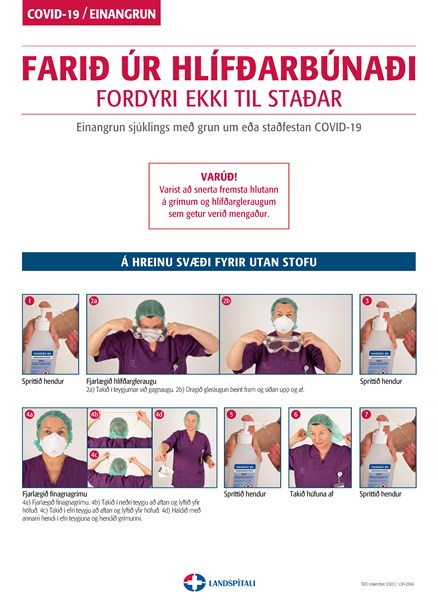 Farið úr hlífðarbúnaði Fordyri ekki til staðar -Einangrun sjúklings með grun um eða staðfest smit COVID-19